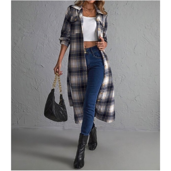 Bellanblue Jackets & Blazers - Tartan Plaid Button up Long Jacket Shacket Loose Fit